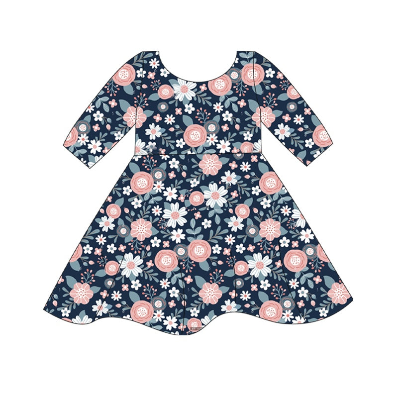 GSD1363 Floral Long Sleeve Cute Girl Fall Winter Design Short Sleeve Children Dresses