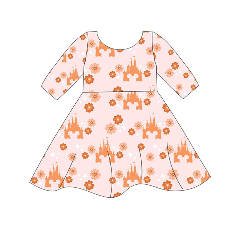 GSD1364 Orange Long Sleeve Cute Girl Fall Winter Design Short Sleeve Children Dresses