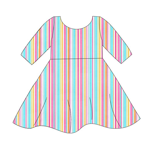 GSD1366 Colorful Stripe Long Sleeve Cute Girl Fall Winter Design Short Sleeve Children Dresses