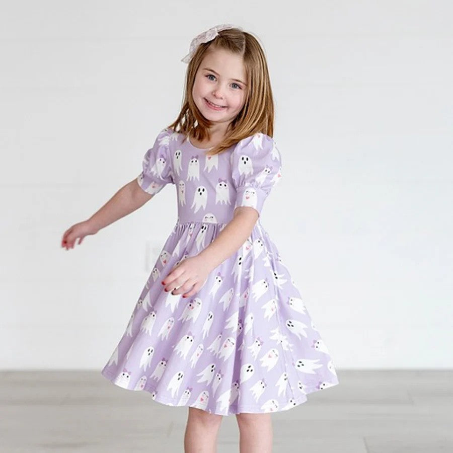 GSD1368 Purple Long Sleeve Cute Girl Fall Winter Design Short Sleeve Children Dresses