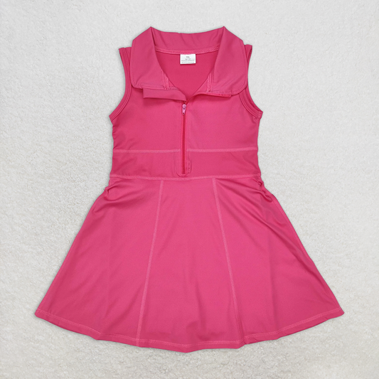 RTS NO MOQ Summer Baby Girls Dresses GSD1379 Hot Pink Athletic Active Wear Knee Length Dresses