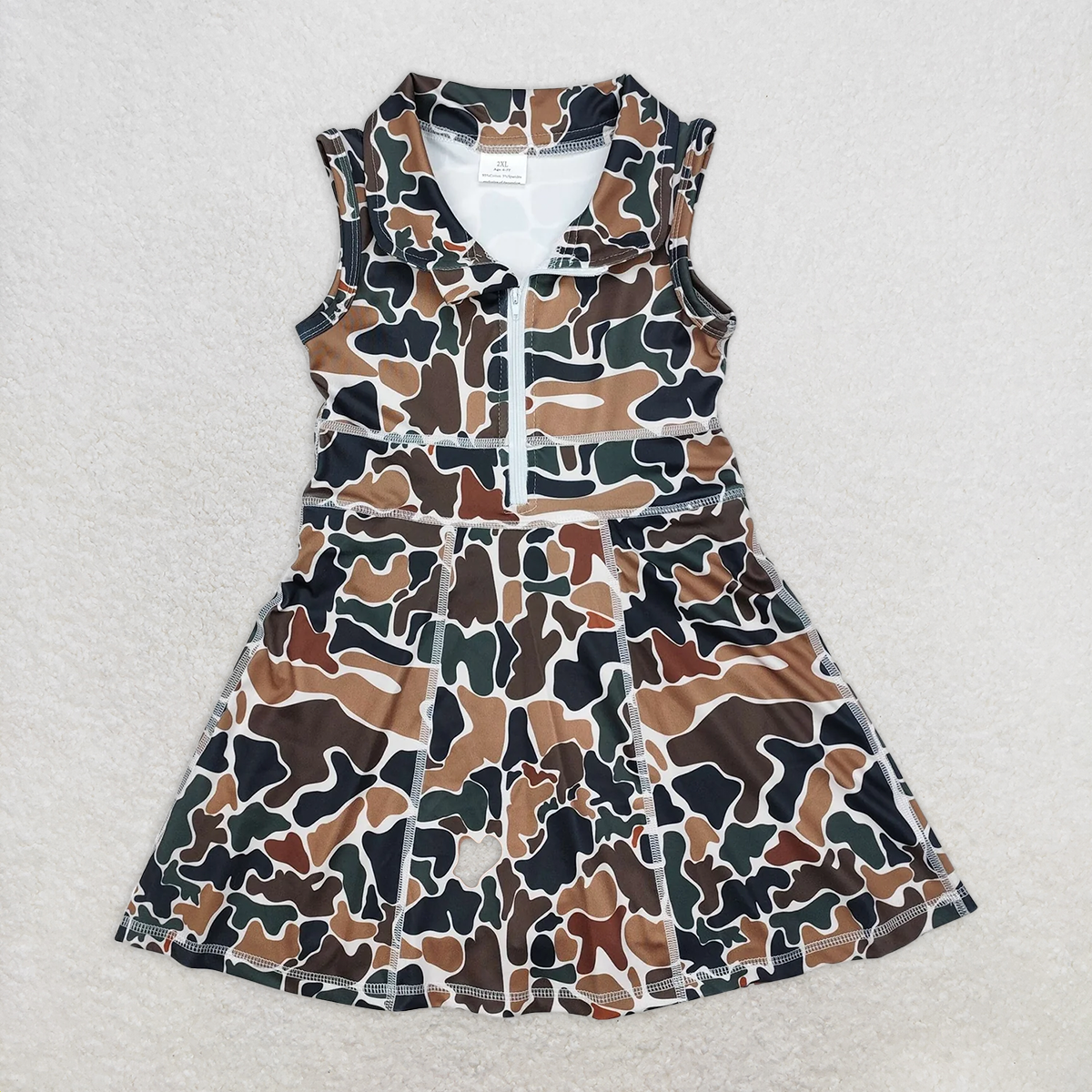 RTS NO MOQ Baby Girls Summer Kids Dresses GSD1382 Brown Camo Athletic Active Wear Knee Length Dresses