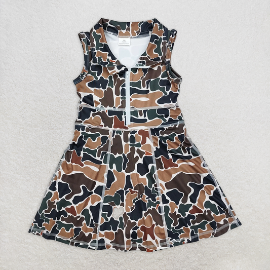 RTS NO MOQ Baby Girls Summer Kids Dresses GSD1382 Brown Camo Athletic Active Wear Knee Length Dresses