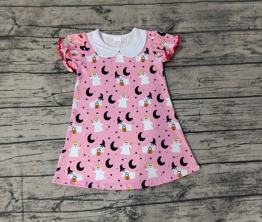 GSD1400 Pink Halloween Short Sleeve Cute Girl Fall Winter Design Short Sleeve Children Dresse