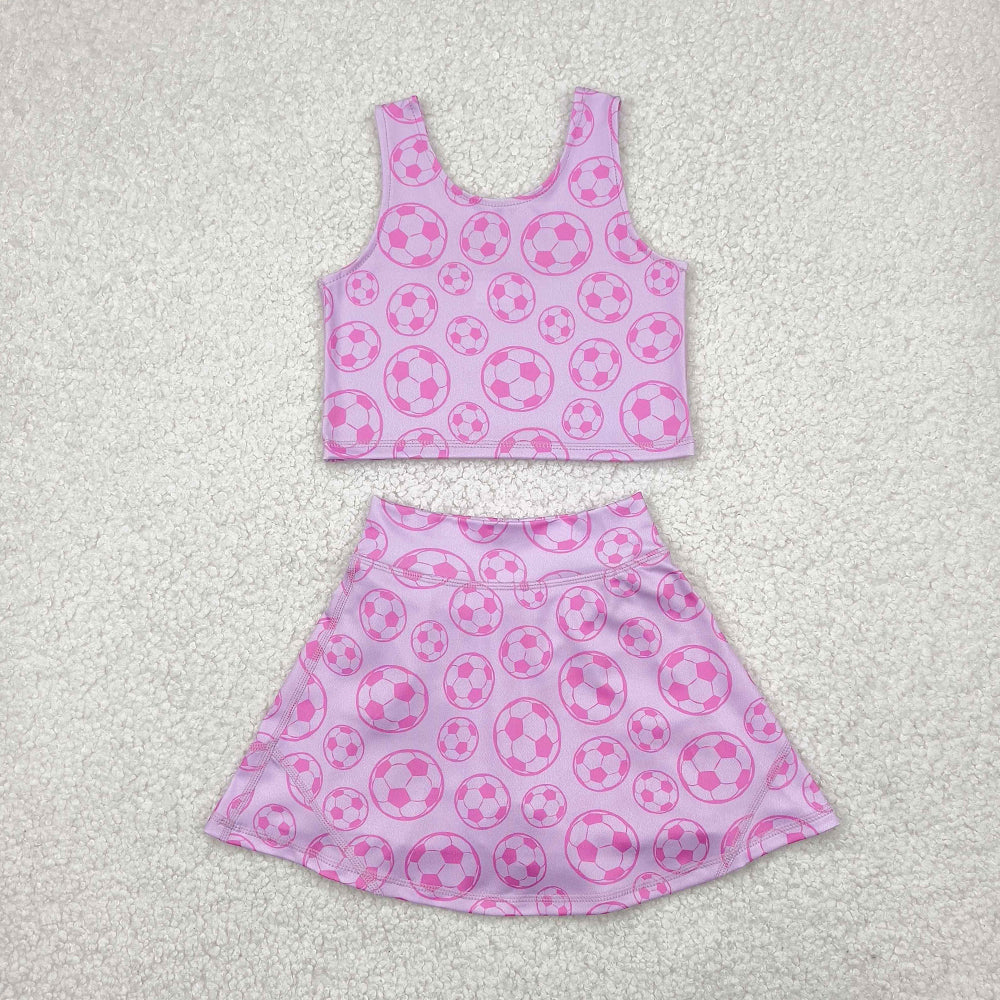 RTS NO MOQ Baby Girls Summer Kids Sets GSD1468 Football Athletic Active Wear Top Shorts Skirts Clothes Sets