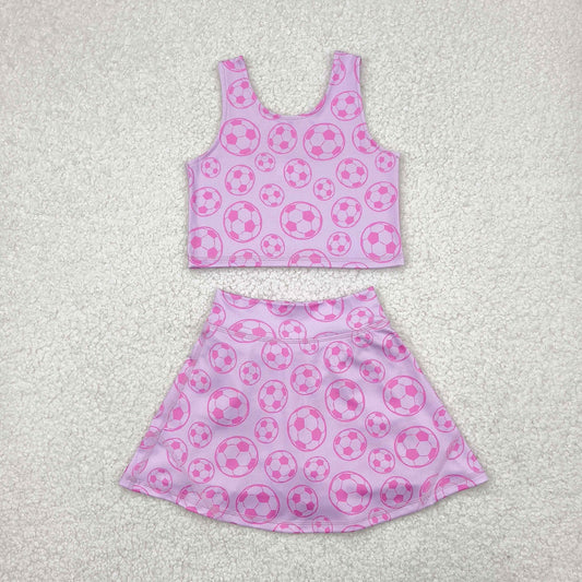 RTS NO MOQ Baby Girls Summer Kids Sets GSD1468 Football Athletic Active Wear Top Shorts Skirts Clothes Sets