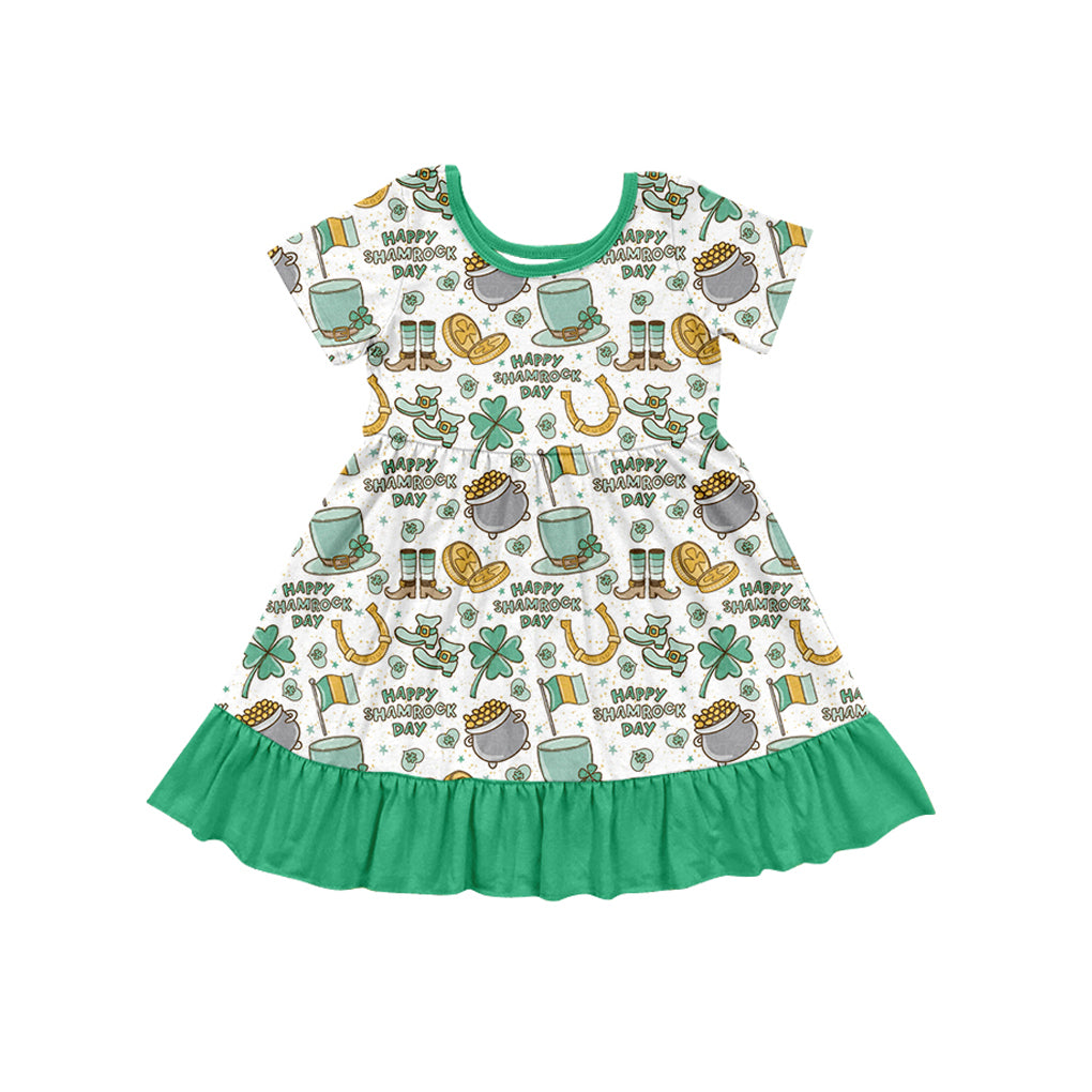 GSD1477 Green Short Sleeve Cute Girl Spring Fall Boutique Kid Dresses