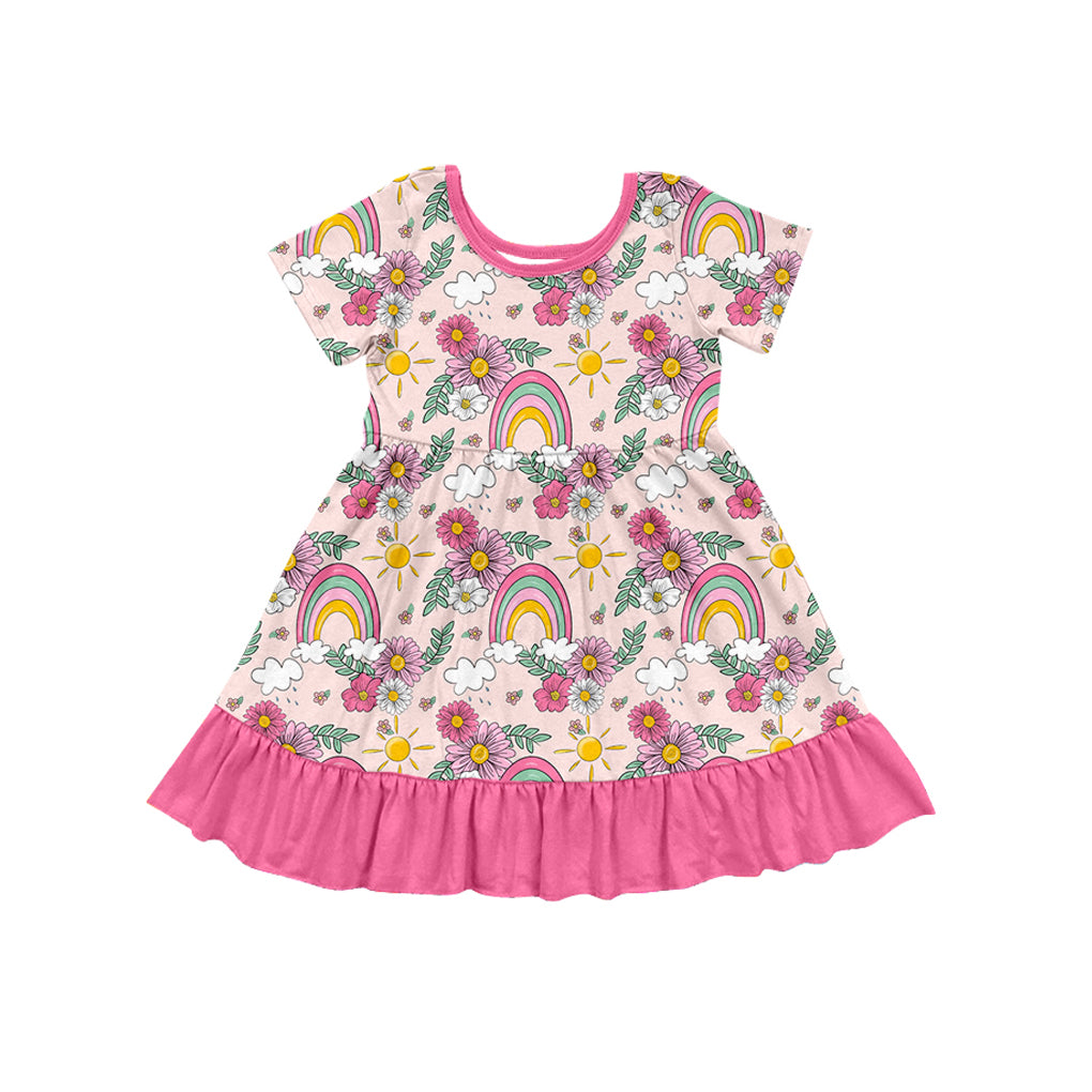 GSD1478 Pink Rainbow Short Sleeve Cute Girl Spring Fall Boutique Kid Dresses