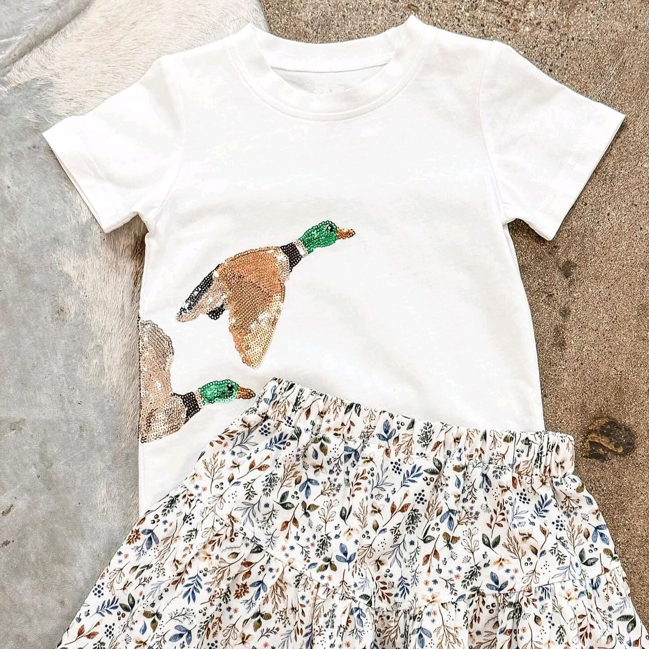 GSD1546 Duck Girls Summer Short Sleeve Wholesale Boutique Kid Outfit Clothing Set