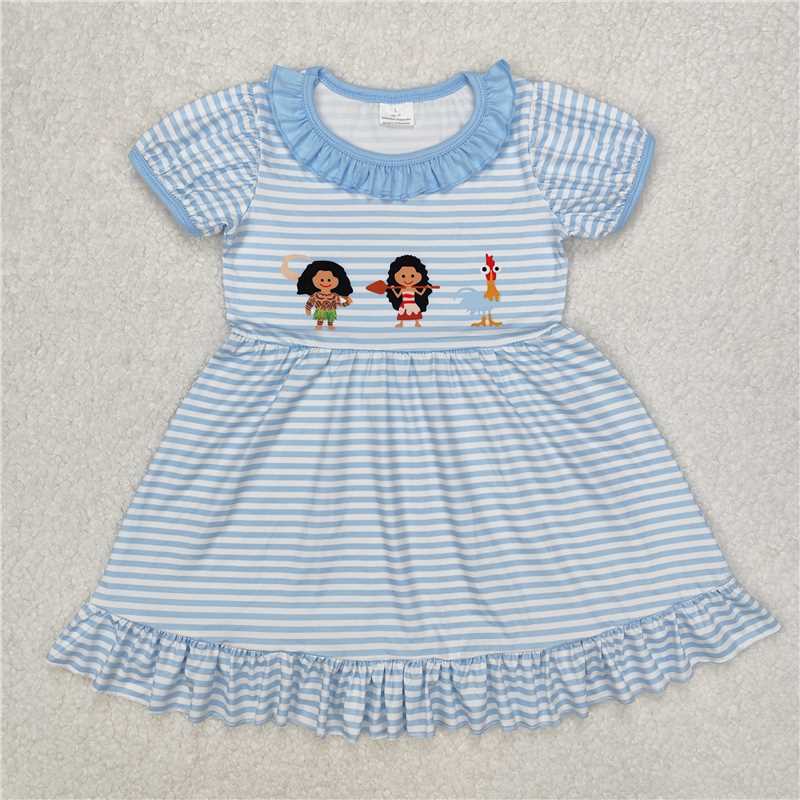 RTS NO MOQ Summer Sibling Baby Girls Blue Stripes Princess Rompers Dresses