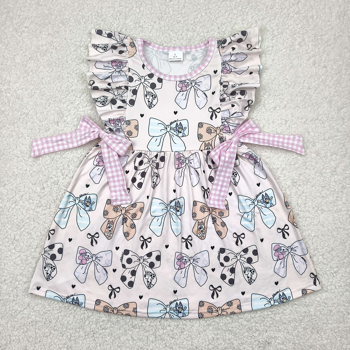 RTS NO MOQ Summer Baby Girls Dresses GSD1640 Pink Dog Bows Knee Length Dresses