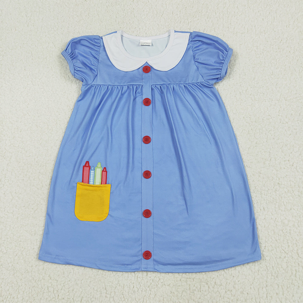 6.18 RTS NO MOQ Summer Baby Girls Dresses GSD1821 Apple Back To School Buttons Dresses