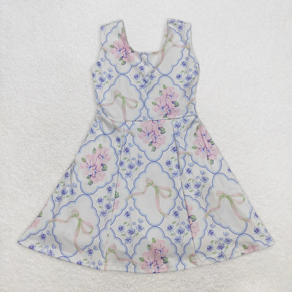 RTS NO MOQ Summer Baby Girls Dresses GSD1864 Sleeveless Pink Flowers Bows Athletic Dresses