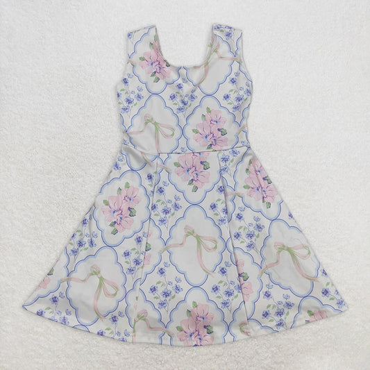 RTS NO MOQ Summer Baby Girls Dresses GSD1864 Sleeveless Pink Flowers Bows Athletic Dresses