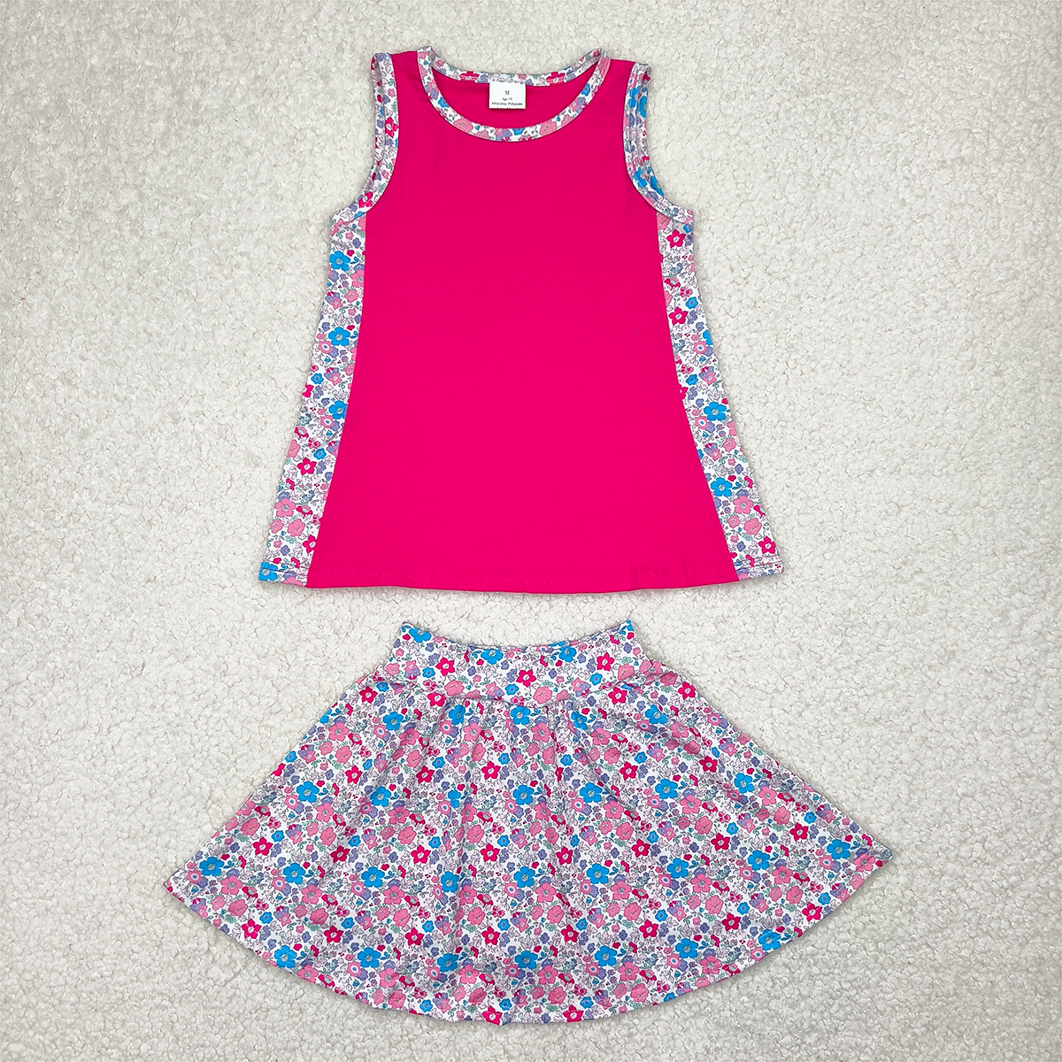 RTS NO MOQ Baby Girls Summer Sets GSD1926 Hot Pink Tunic Top Flowers Skorts Skirts Clothes Sets