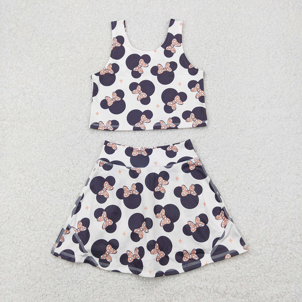 RTS NO MOQ Baby Girls Summer Kids Sets GSD1934 Sleeveless Mouse Top Skort Clothes Sets