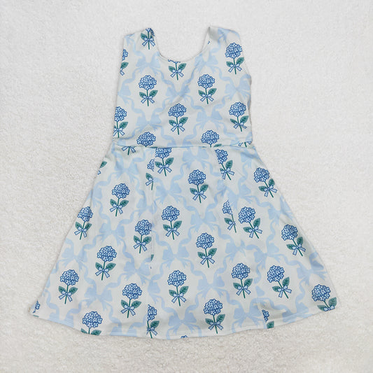 RTS NO MOQ Summer Baby Girls Dresses GSD1944 Blue Flowers Bows Tennise Active Wear Athletic Dresses