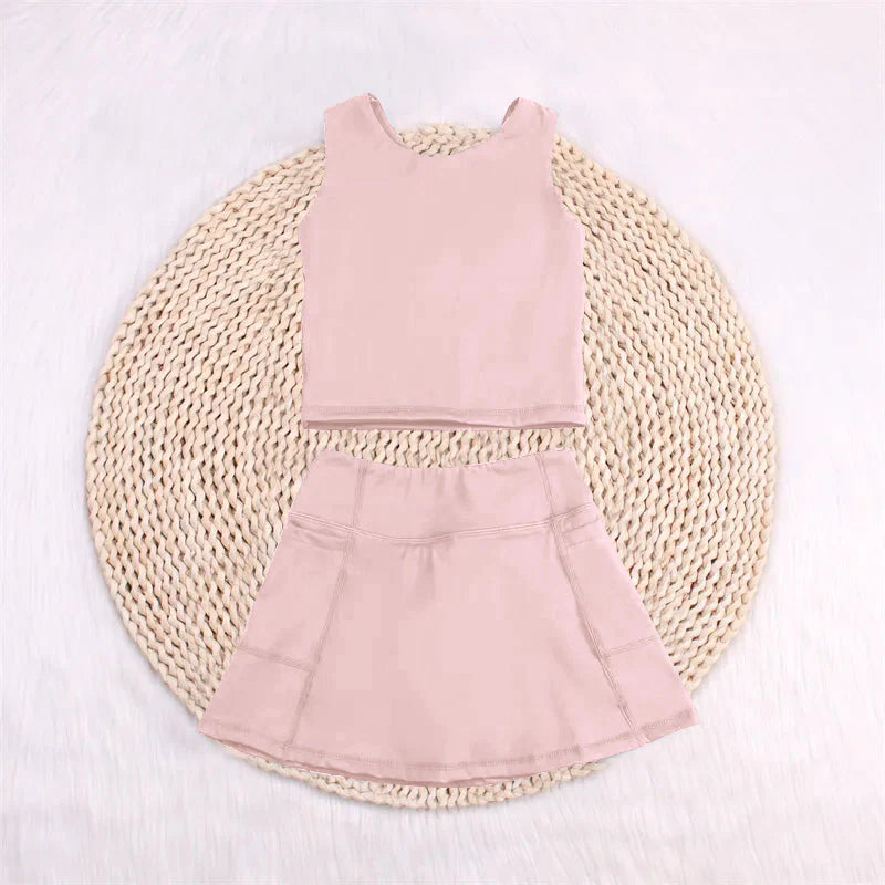 RTS NO MOQ Baby Girls Summer Kids Sets GSD1977 Pink Vest Top Sports Skorts Clothes Sets