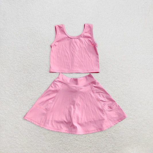 RTS NO MOQ Baby Girls Summer Kids Sets GSD1978 Rust Vest Top Sports Skorts Clothes Sets