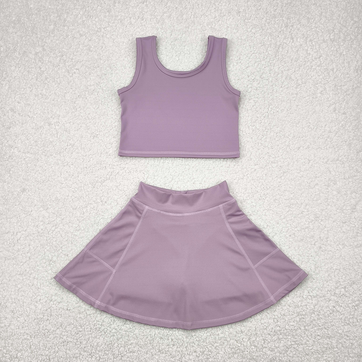 RTS NO MOQ Baby Girls Summer Kids Sets GSD1980 Grey Purple Yoga Vest Top Sports Skorts Clothes Sets