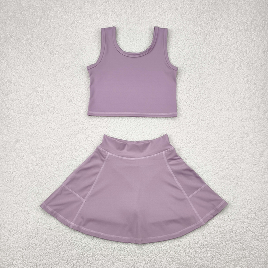 RTS NO MOQ Baby Girls Summer Kids Sets GSD1980 Grey Purple Yoga Vest Top Sports Skorts Clothes Sets