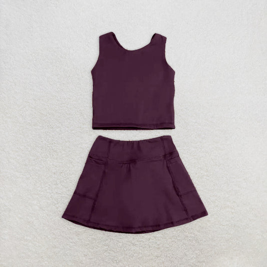 RTS NO MOQ Baby Girls Summer Kids Sets GSD1981 Brown Vest Top Sports Skorts Clothes Sets