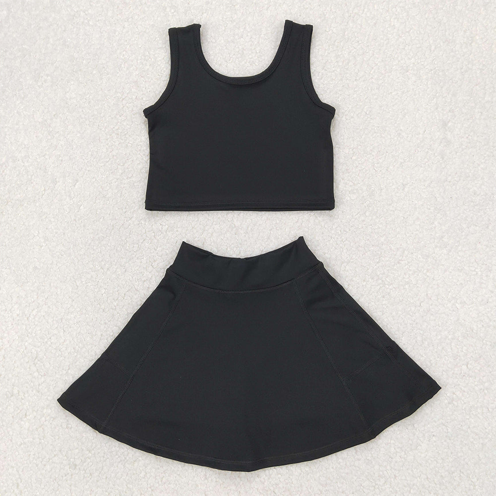 RTS NO MOQ Baby Girls Summer Kids Sets GSD1982 Black Vest Top Yoga Sports Skorts Clothes Sets