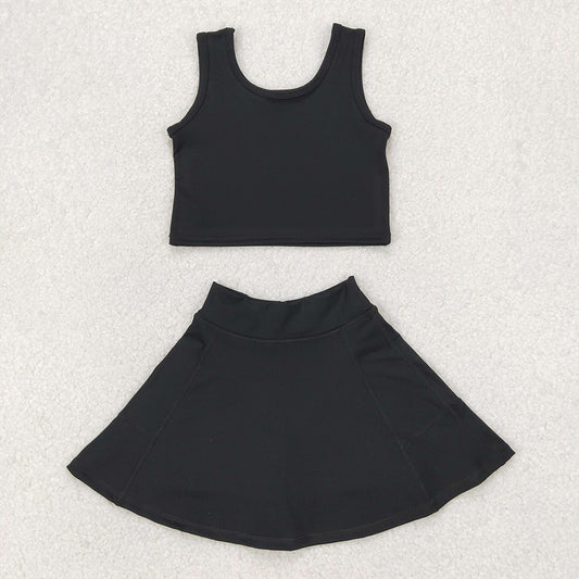 RTS NO MOQ Baby Girls Summer Kids Sets GSD1982 Black Vest Top Yoga Sports Skorts Clothes Sets