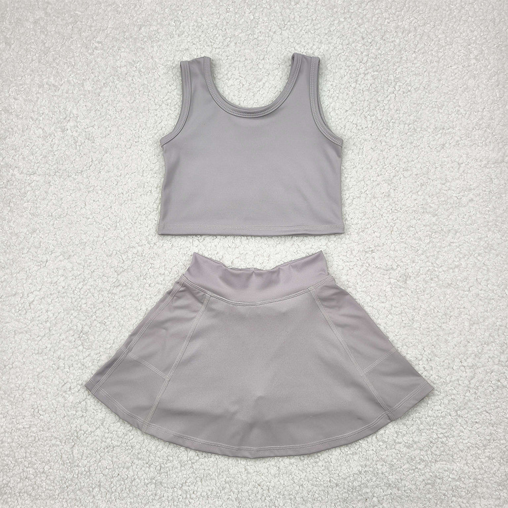 RTS NO MOQ Baby Girls Summer Kids Sets GSD1983 Grey Yoga Tennis Vest Top Sports Skorts Clothes Sets