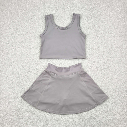 RTS NO MOQ Baby Girls Summer Kids Sets GSD1983 Grey Yoga Tennis Vest Top Sports Skorts Clothes Sets