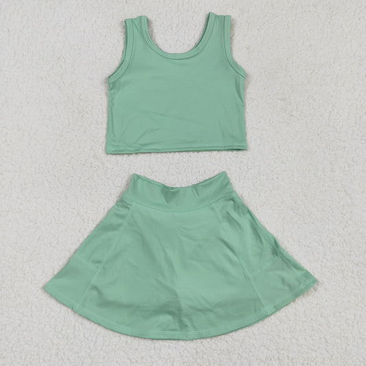 RTS NO MOQ Baby Girls Summer Kids Sets GSD1984 Green Vest Top Sports Skorts Clothes Sets