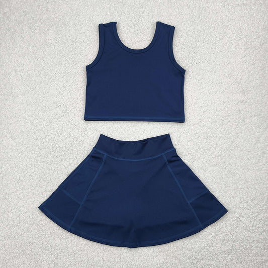 RTS NO MOQ Baby Girls Summer Kids Sets GSD1987 Navy Vest Top Yoga Active Sports Skorts Clothes Sets