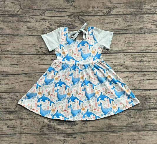 4.2 GSD2011  Short sleeves dolphin seaweed kids girls summer dress