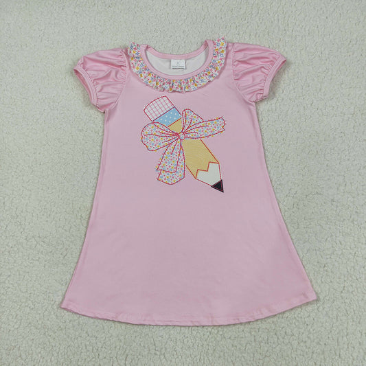 5.29 RTS NO MOQ Summer Baby Girls Dresses GSD2017 Floral Ruffle Pink Pencil Bow Back To School Dresses