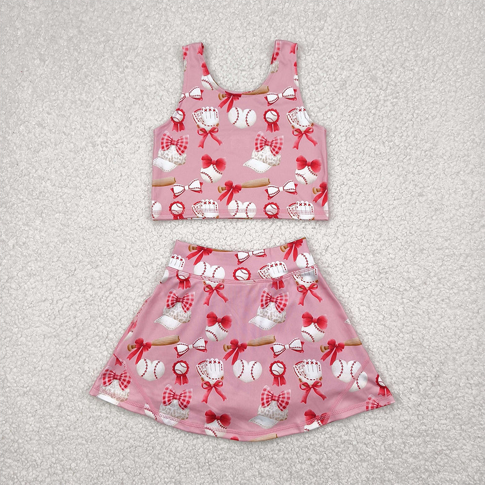 RTS NO MOQ Baby Girls Summer Kids Sets GSD2044 Baseball Bows Athletic Active Wear Top Shorts Skorts Skirts Clothes Sets