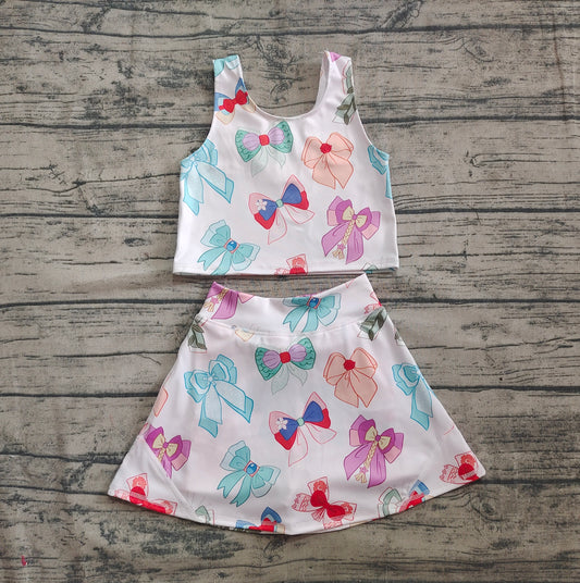 4.18 GSD2046 Baby Girls Colorful Hero Bows Athletic Active Wear Top Shorts Skirts Clothes Sets Pre order
