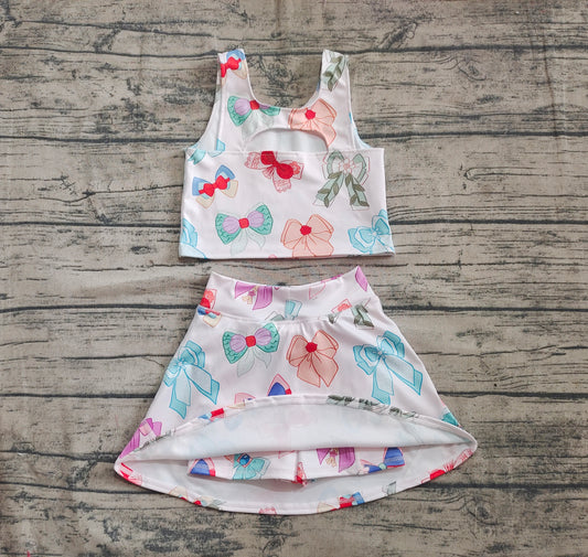 4.18 GSD2046 Baby Girls Colorful Hero Bows Athletic Active Wear Top Shorts Skirts Clothes Sets Pre order