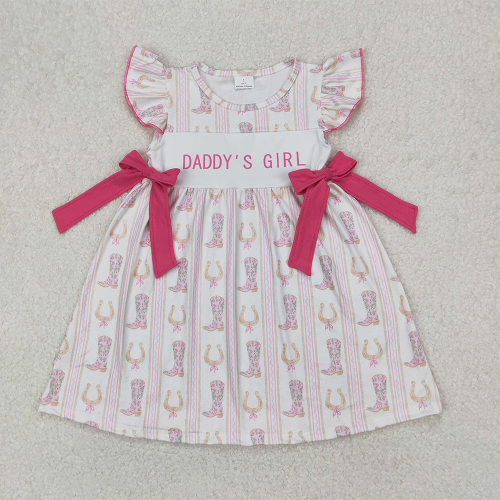RTS NO MOQ Summer Baby Girls Dresses GSD2053 Western Daddy's Girl Bows Knee Length Dresses
