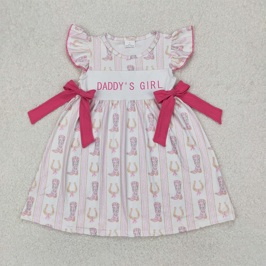 RTS NO MOQ Summer Baby Girls Dresses GSD2053 Western Daddy's Girl Bows Knee Length Dresses