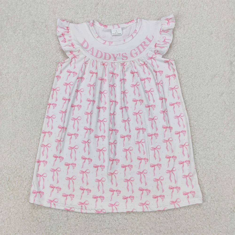 RTS NO MOQ Summer Baby Girls Dresses GSD2054 Daddy's Girl Bows Flutter Sleeve Knee Length Dresses