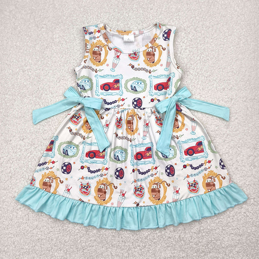 RTS NO MOQ Summer Baby Girls Dresses GSD2061 Sleeveless Cars Bows Knee Length Dresses
