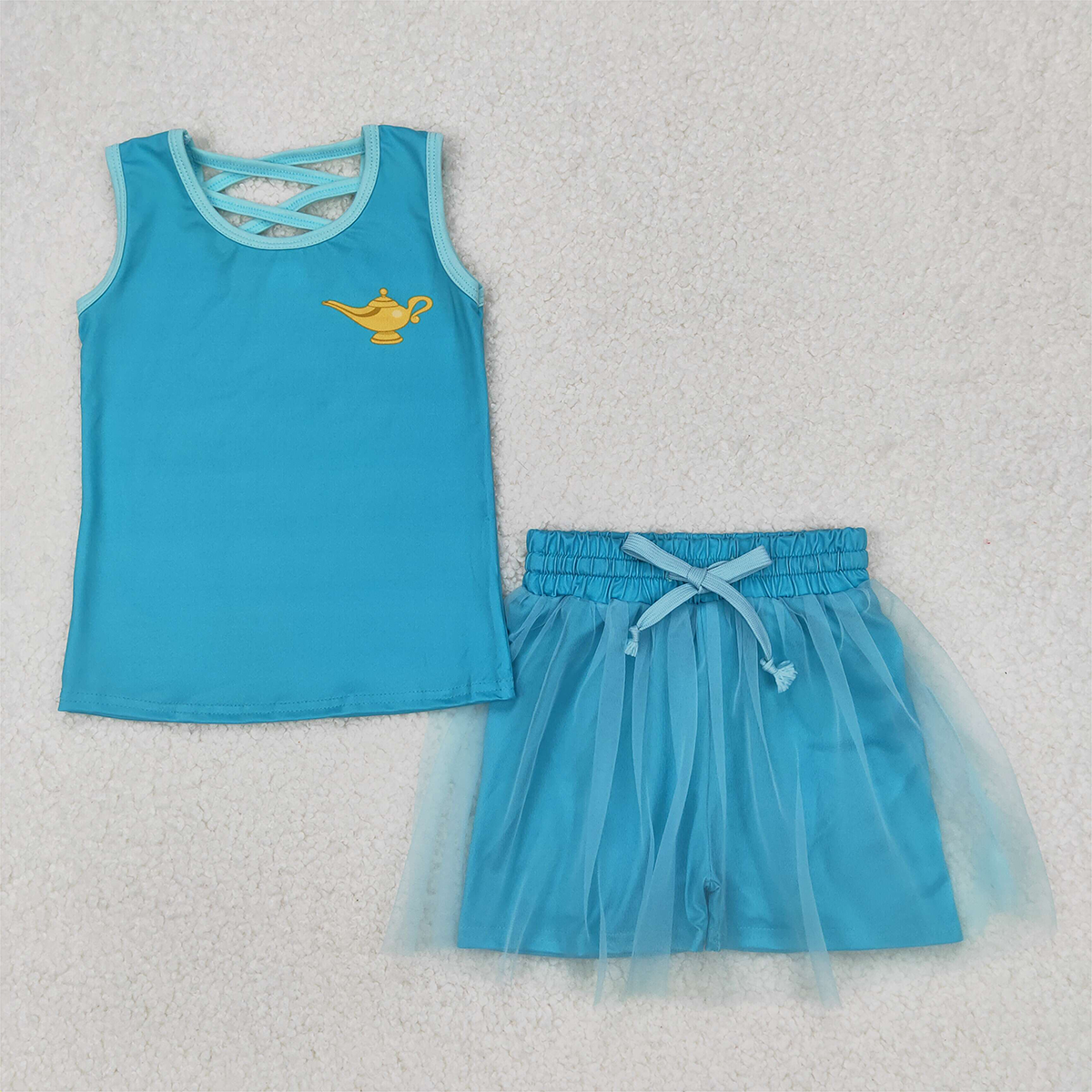 RTS NO MOQ Baby Girls Summer Sets GSD2076 Light Blue Princess Shirt Skorts Skirt Clothes Sets