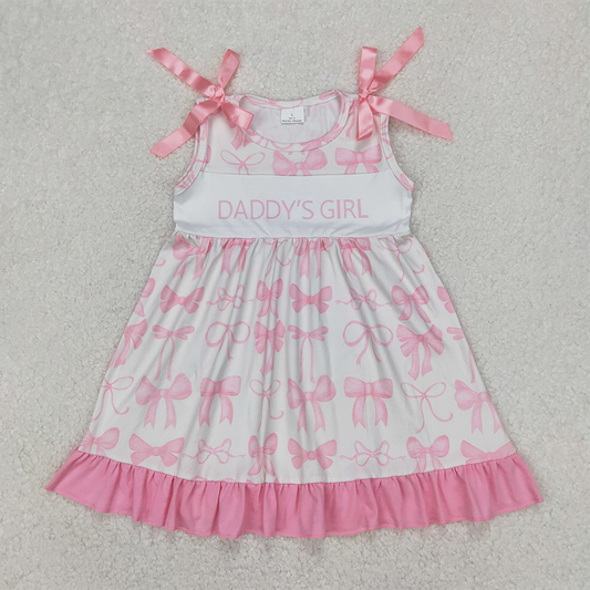 RTS NO MOQ Summer Baby Girls Dresses GSD2080 Daddy's Girl Bows Knee Length Dresses