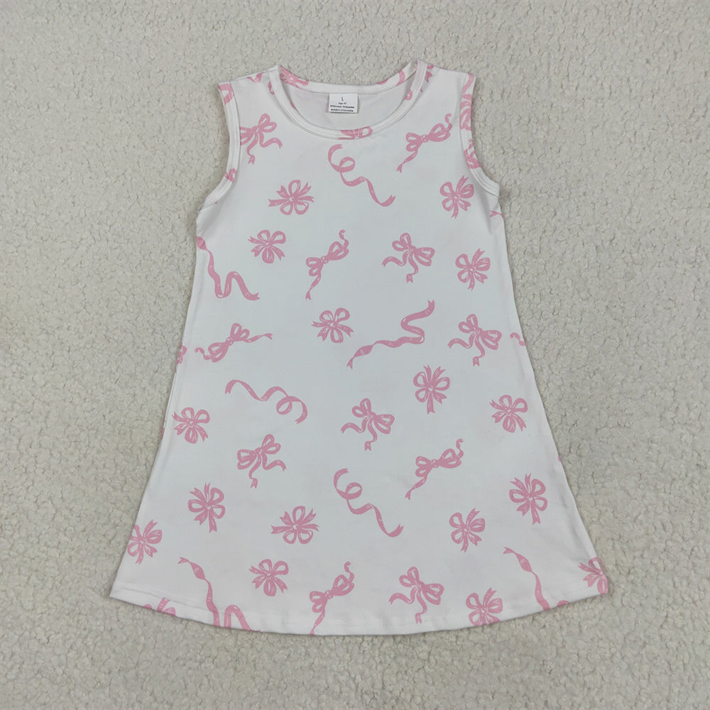 RTS NO MOQ Summer Baby Girls Dresses GSD2083 Pink Bows Sleeveless Knee Length Dresses