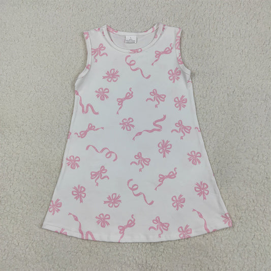 RTS NO MOQ Summer Baby Girls Dresses GSD2083 Pink Bows Sleeveless Knee Length Dresses