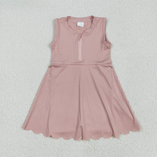 RTS NO MOQ Summer Baby Girls Dresses GSD2086 Dark Pink Yoga Zip Active Wear Skort Knee Length Dresses