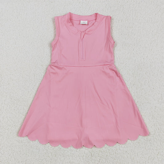 RTS NO MOQ Summer Baby Girls Dresses GSD2087 Pink Yoga Zip Active Wear Skort Knee Length Dresses