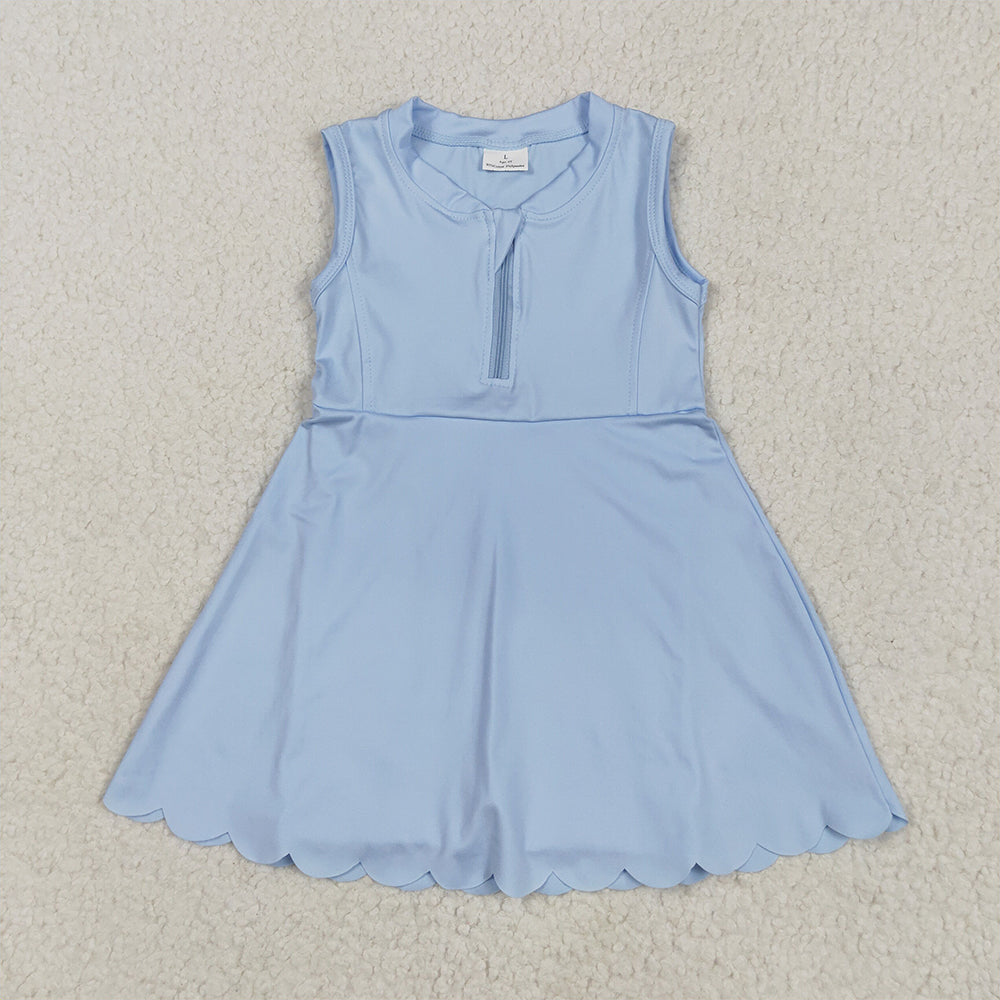 RTS NO MOQ Summer Baby Girls Dresses GSD2088 Blue Yoga Zip Active Wear Skort Knee Length Dresses