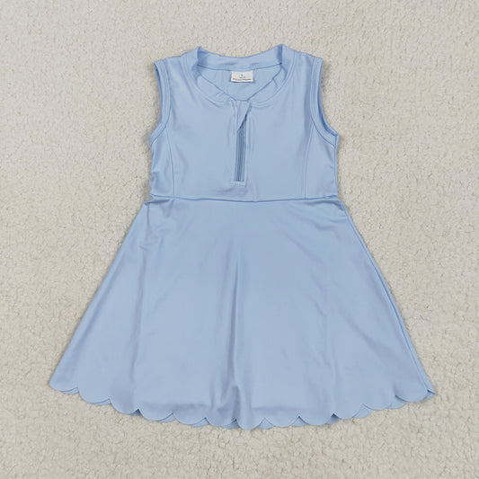 RTS NO MOQ Summer Baby Girls Dresses GSD2088 Blue Yoga Zip Active Wear Skort Knee Length Dresses