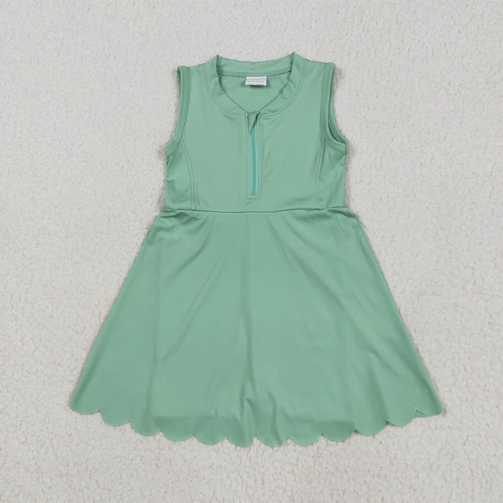 5.19 RTS NO MOQ Summer Baby Girls Dresses GSD2089 Light Green Yoga Zip Active Wear Skort Knee Length Dresses